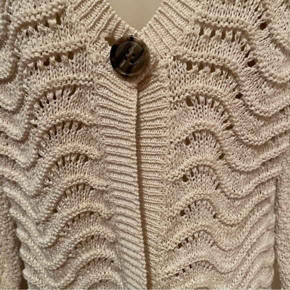 Spense Women's 1 Button Ivory Knit Cardigan Sweater Metallic Gold Thread Medium - Picture 6 of 10